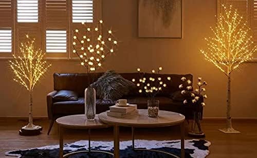 LED Birch Tree 4FT 200L Warm White Fairy Lights, Lighted Trees for Indoor Outdoor Home Thanksgiving Christmas Holiday Decoration