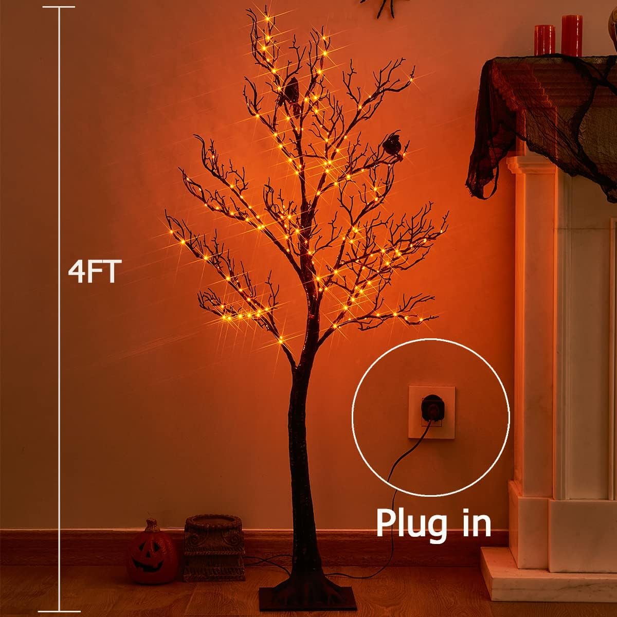LED Birch Tree 4FT 200L Warm White Fairy Lights, Lighted Trees for Indoor Outdoor Home Thanksgiving Christmas Holiday Decoration