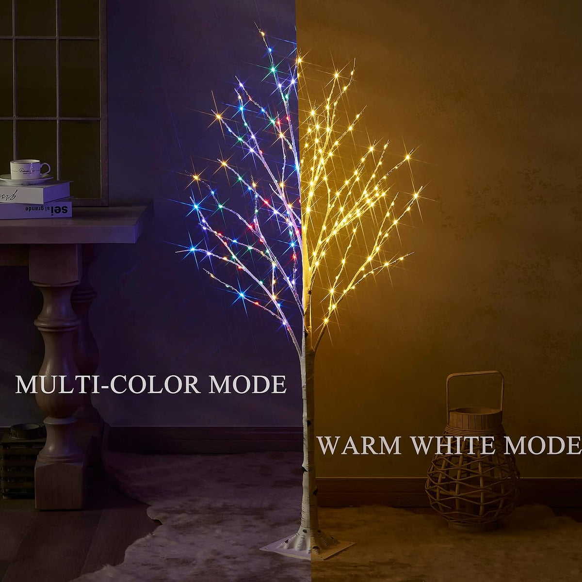 LED Birch Tree 4FT 200L Warm White Fairy Lights, Lighted Trees for Indoor Outdoor Home Thanksgiving Christmas Holiday Decoration