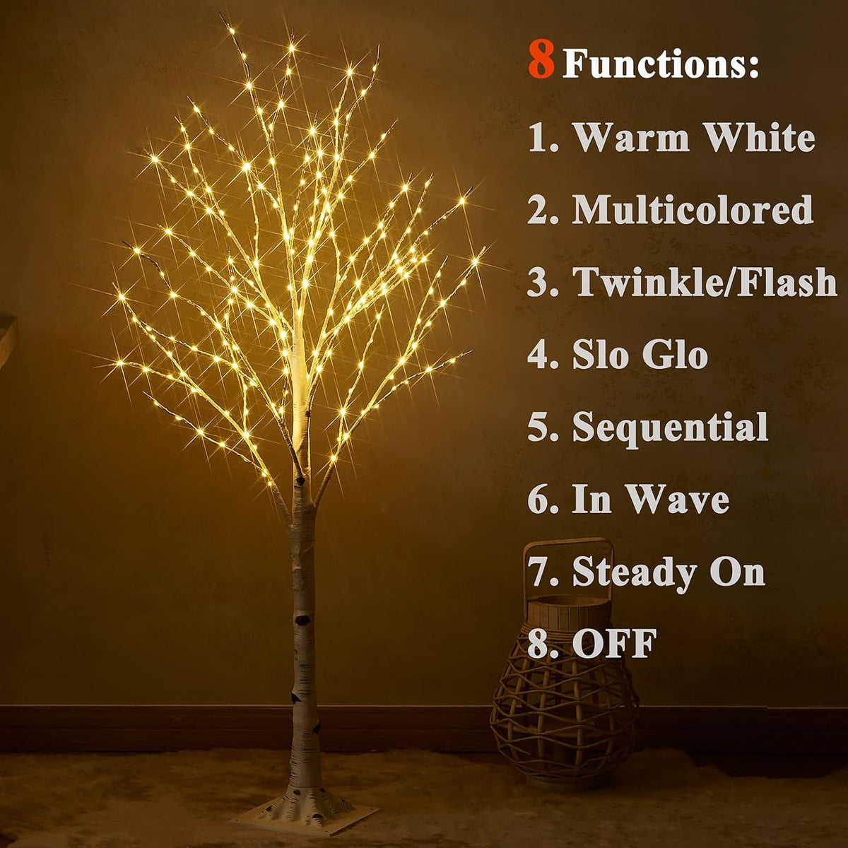 LED Birch Tree 4FT 200L Warm White Fairy Lights, Lighted Trees for Indoor Outdoor Home Thanksgiving Christmas Holiday Decoration
