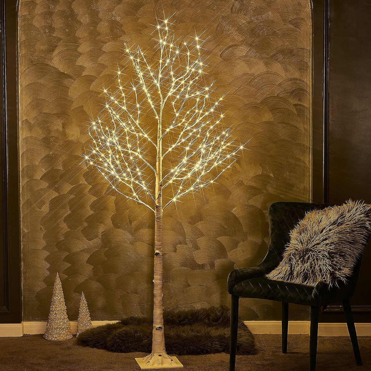 LED Birch Tree 4FT 200L Warm White Fairy Lights, Lighted Trees for Indoor Outdoor Home Thanksgiving Christmas Holiday Decoration
