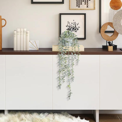 Decorative Hanging Plants for Shelf, Faux Ivy Eucalyptus Vine, Fake Greenery in White Bigger Pot (Light Green, 1PCS)