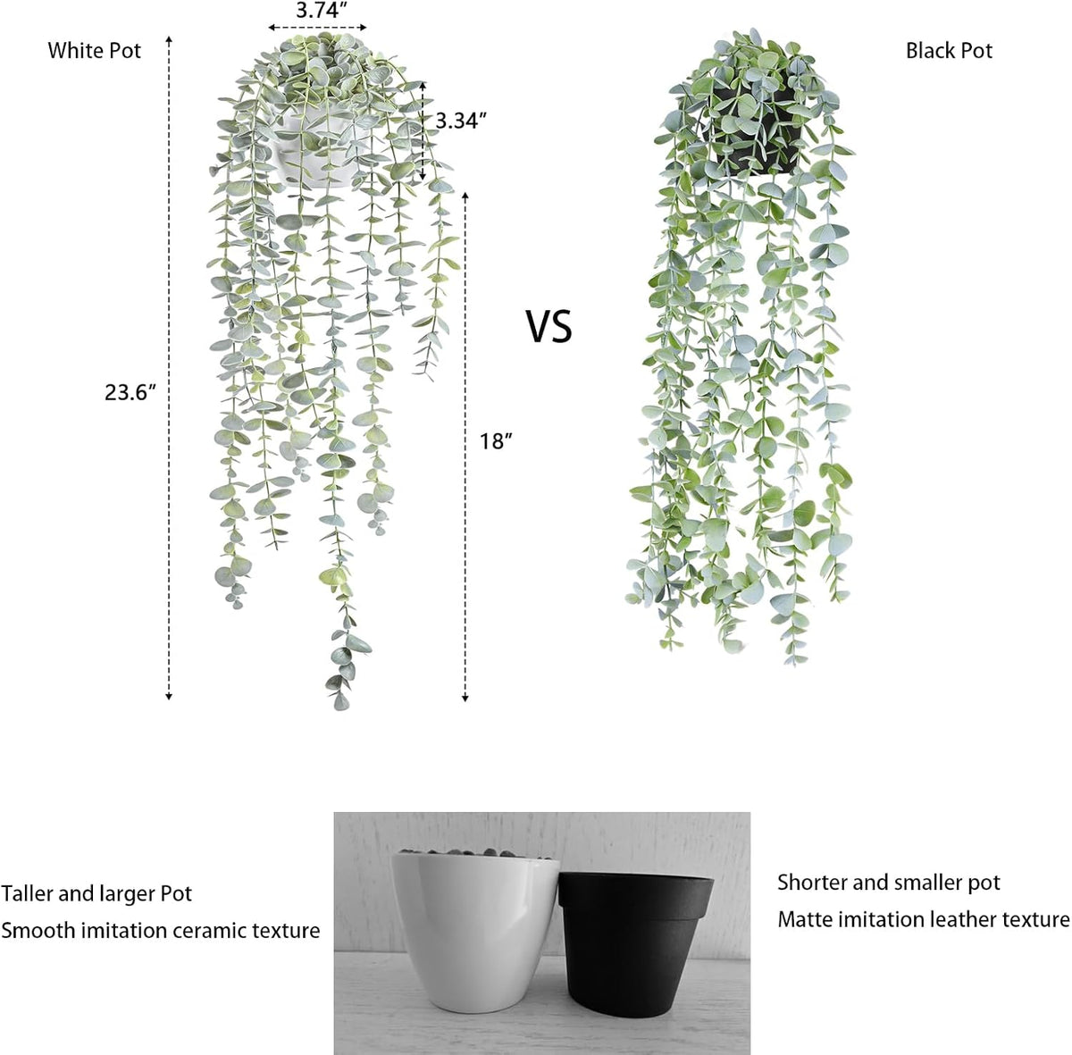 Decorative Hanging Plants for Shelf, Faux Ivy Eucalyptus Vine, Fake Greenery in White Bigger Pot (Light Green, 1PCS)