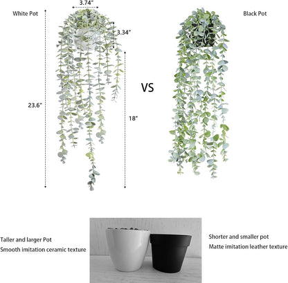 Decorative Hanging Plants for Shelf, Faux Ivy Eucalyptus Vine, Fake Greenery in White Bigger Pot (Light Green, 1PCS)