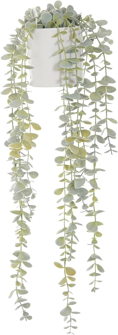 Decorative Hanging Plants for Shelf, Faux Ivy Eucalyptus Vine, Fake Greenery in White Bigger Pot (Light Green, 1PCS)