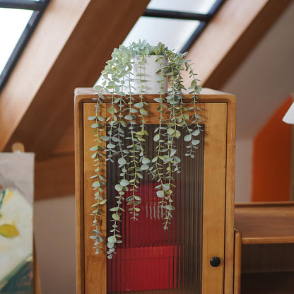Decorative Hanging Plants for Shelf, Faux Ivy Eucalyptus Vine, Fake Greenery in White Bigger Pot (Light Green, 1PCS)