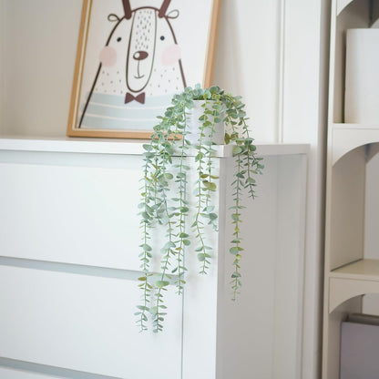 Decorative Hanging Plants for Shelf, Faux Ivy Eucalyptus Vine, Fake Greenery in White Bigger Pot (Light Green, 1PCS)