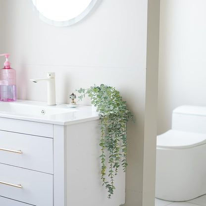 Decorative Hanging Plants for Shelf, Faux Ivy Eucalyptus Vine, Fake Greenery in White Bigger Pot (Light Green, 1PCS)