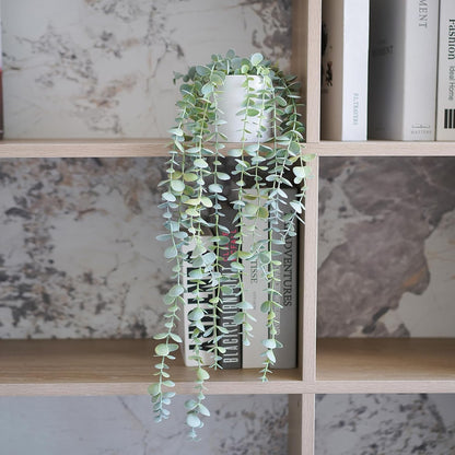 Decorative Hanging Plants for Shelf, Faux Ivy Eucalyptus Vine, Fake Greenery in White Bigger Pot (Light Green, 1PCS)