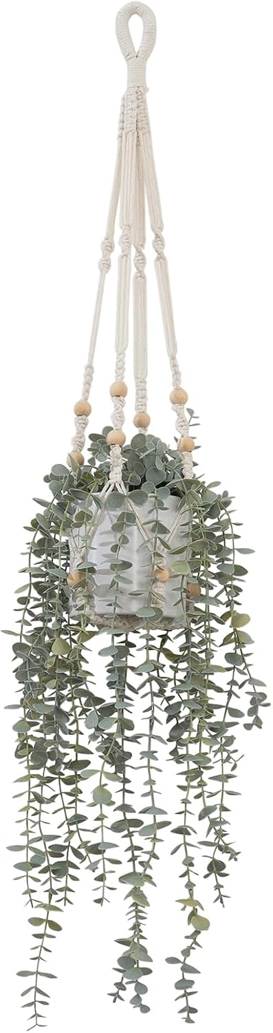 Decorative Hanging Plants for Shelf, Faux Ivy Eucalyptus Vine, Fake Greenery in White Bigger Pot (Light Green, 1PCS)