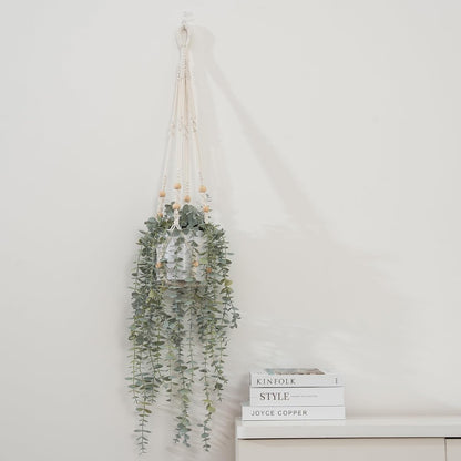 Decorative Hanging Plants for Shelf, Faux Ivy Eucalyptus Vine, Fake Greenery in White Bigger Pot (Light Green, 1PCS)