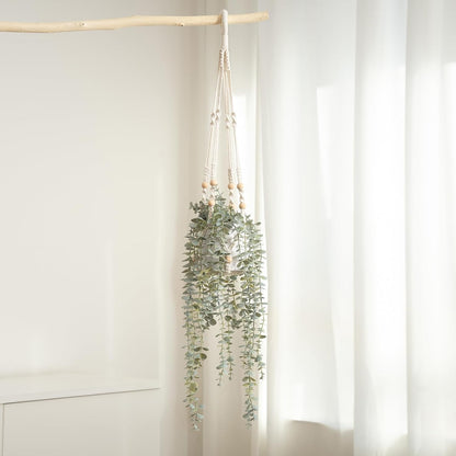 Decorative Hanging Plants for Shelf, Faux Ivy Eucalyptus Vine, Fake Greenery in White Bigger Pot (Light Green, 1PCS)