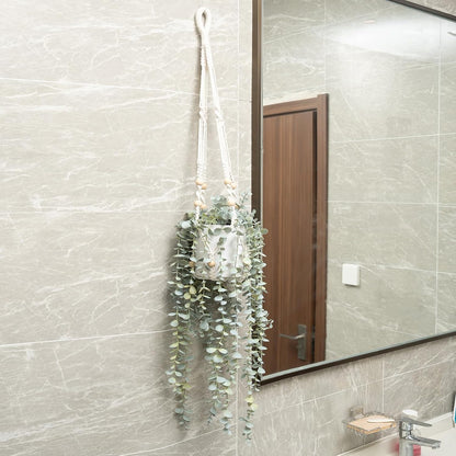 Decorative Hanging Plants for Shelf, Faux Ivy Eucalyptus Vine, Fake Greenery in White Bigger Pot (Light Green, 1PCS)