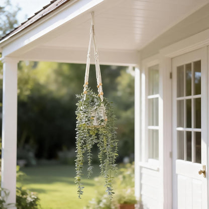 Decorative Hanging Plants for Shelf, Faux Ivy Eucalyptus Vine, Fake Greenery in White Bigger Pot (Light Green, 1PCS)