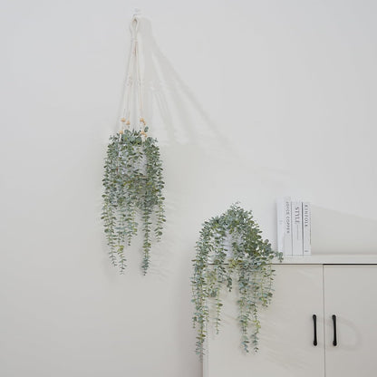 Decorative Hanging Plants for Shelf, Faux Ivy Eucalyptus Vine, Fake Greenery in White Bigger Pot (Light Green, 1PCS)