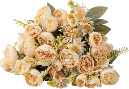 Artificial Peonies Flowers,Fake Peony Silk Flower Bouquet 3 Bundles Plastic Florals Bulk Arrangements for Vase Wedding Decoration(Orange)