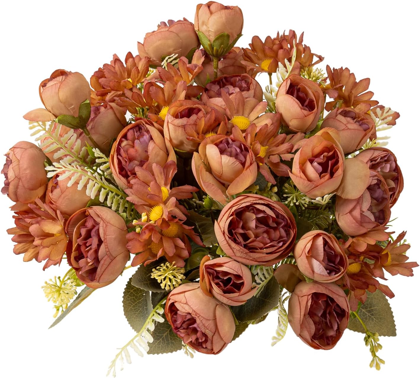 Artificial Peonies Flowers,Fake Peony Silk Flower Bouquet 3 Bundles Plastic Florals Bulk Arrangements for Vase Wedding Decoration(Orange)