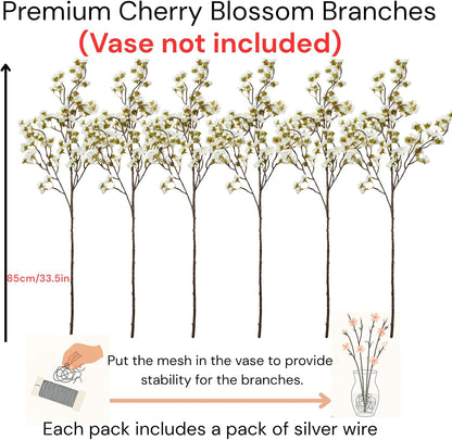 White Cherry Blossom Branches – 6 Pcs 33.5" Long Stem Artificial Flowers