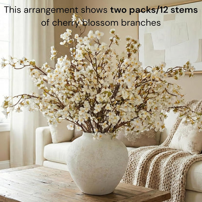 White Cherry Blossom Branches – 6 Pcs 33.5" Long Stem Artificial Flowers