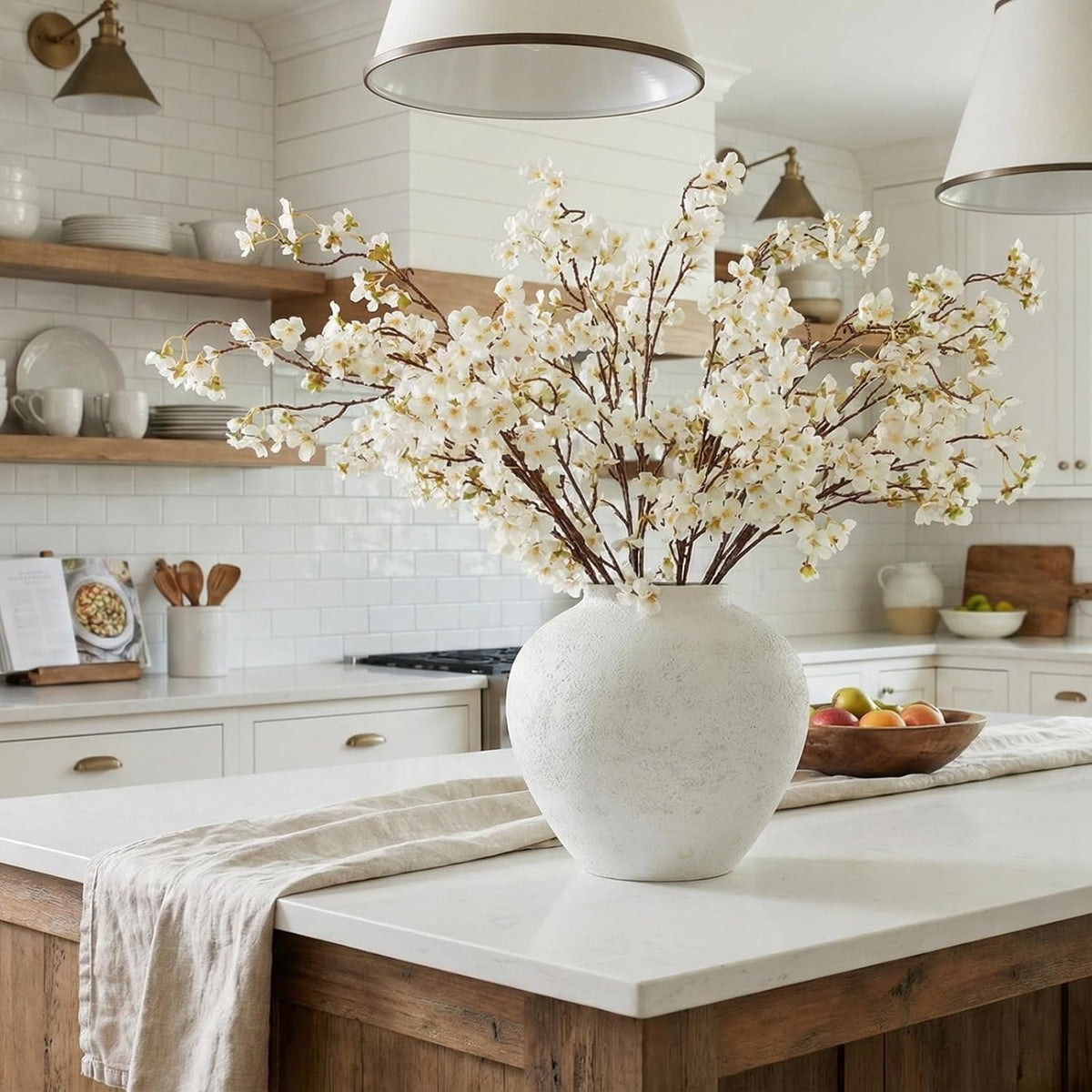 White Cherry Blossom Branches – 6 Pcs 33.5" Long Stem Artificial Flowers