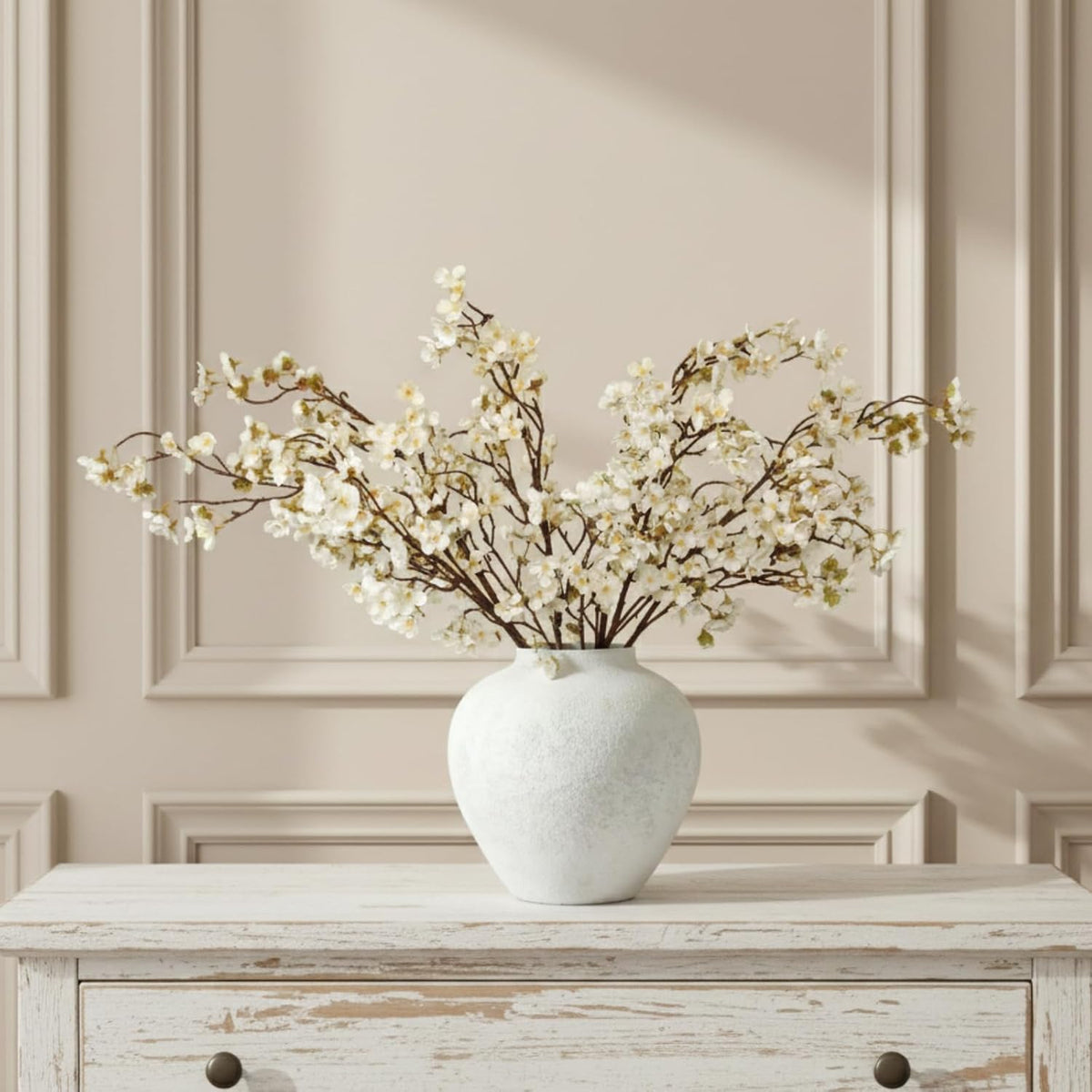 White Cherry Blossom Branches – 6 Pcs 33.5" Long Stem Artificial Flowers
