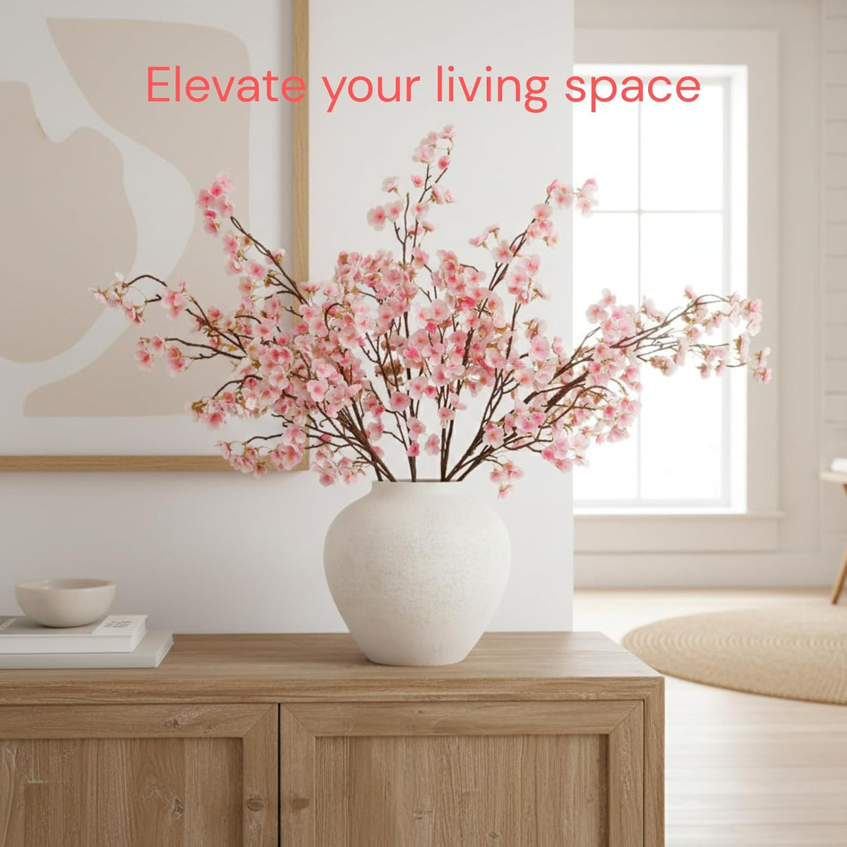 White Cherry Blossom Branches – 6 Pcs 33.5" Long Stem Artificial Flowers