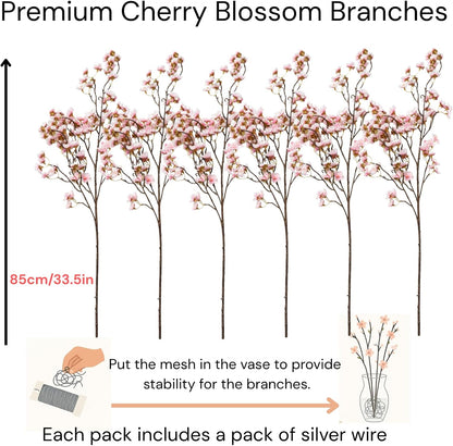 White Cherry Blossom Branches – 6 Pcs 33.5" Long Stem Artificial Flowers