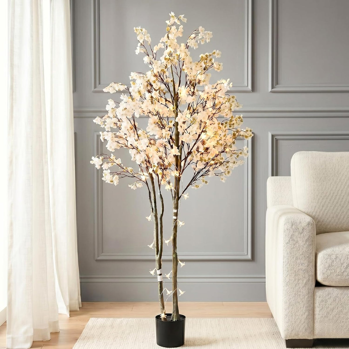 White Cherry Blossom Branches – 6 Pcs 33.5" Long Stem Artificial Flowers