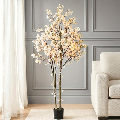 White Cherry Blossom Branches – 6 Pcs 33.5" Long Stem Artificial Flowers
