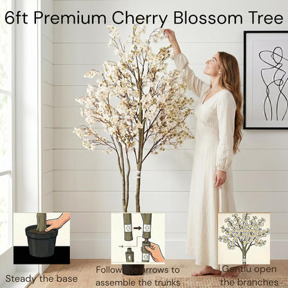 White Cherry Blossom Branches – 6 Pcs 33.5" Long Stem Artificial Flowers
