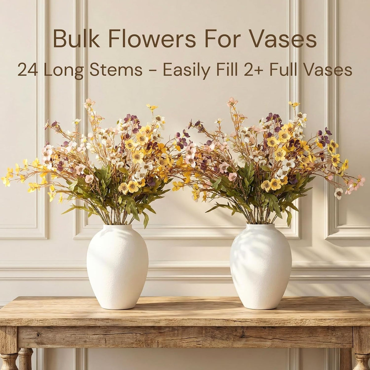 White Cherry Blossom Branches – 6 Pcs 33.5" Long Stem Artificial Flowers