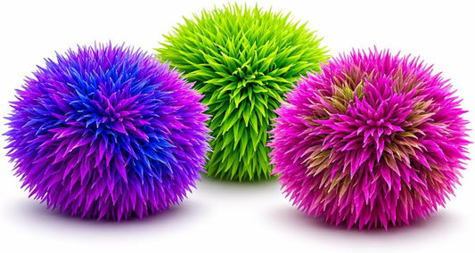 Aquarium Moss Ball Decorations 4 Inch – Artificial Marimo Betta Fish Tank Plant, Soft Plastic Decorative Balls for Aquarium, Fish Tank, Terrarium, Set of 3 Multicolor