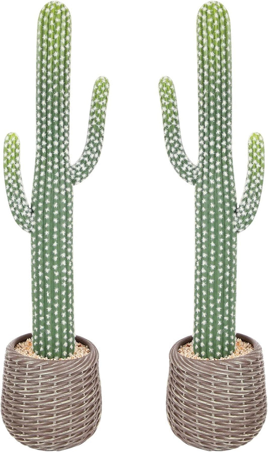 UV-Resistant Tall Faux Cactus in Brown Woven Planter,41" Fake Plant with Realistic Pads & Vibrant Fruits,Artificial Cactus Indoor Outdoor for Home Office Living Room Bedroom Foyer Porch Decor