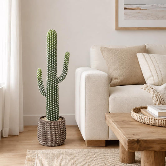 UV-Resistant Tall Faux Cactus in Brown Woven Planter,41" Fake Plant with Realistic Pads & Vibrant Fruits,Artificial Cactus Indoor Outdoor for Home Office Living Room Bedroom Foyer Porch Decor