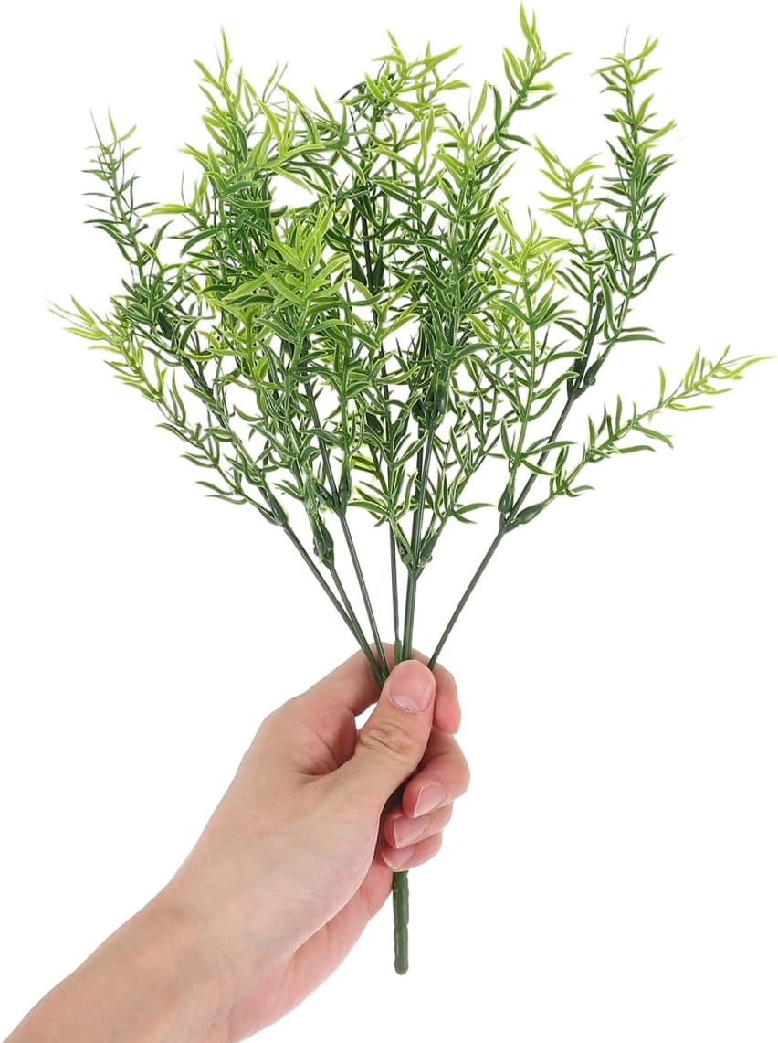 8pcs Artificial Rosemary Plant Stems Adjustable Faux Greenery Sprigs Decorative Fake Grass for Home Office Garden Wedding Christmas Holiday Events