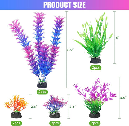Artificial Fish Tank Plants, Plastic Aquarium Decorations, Green Accessories, 10pcs