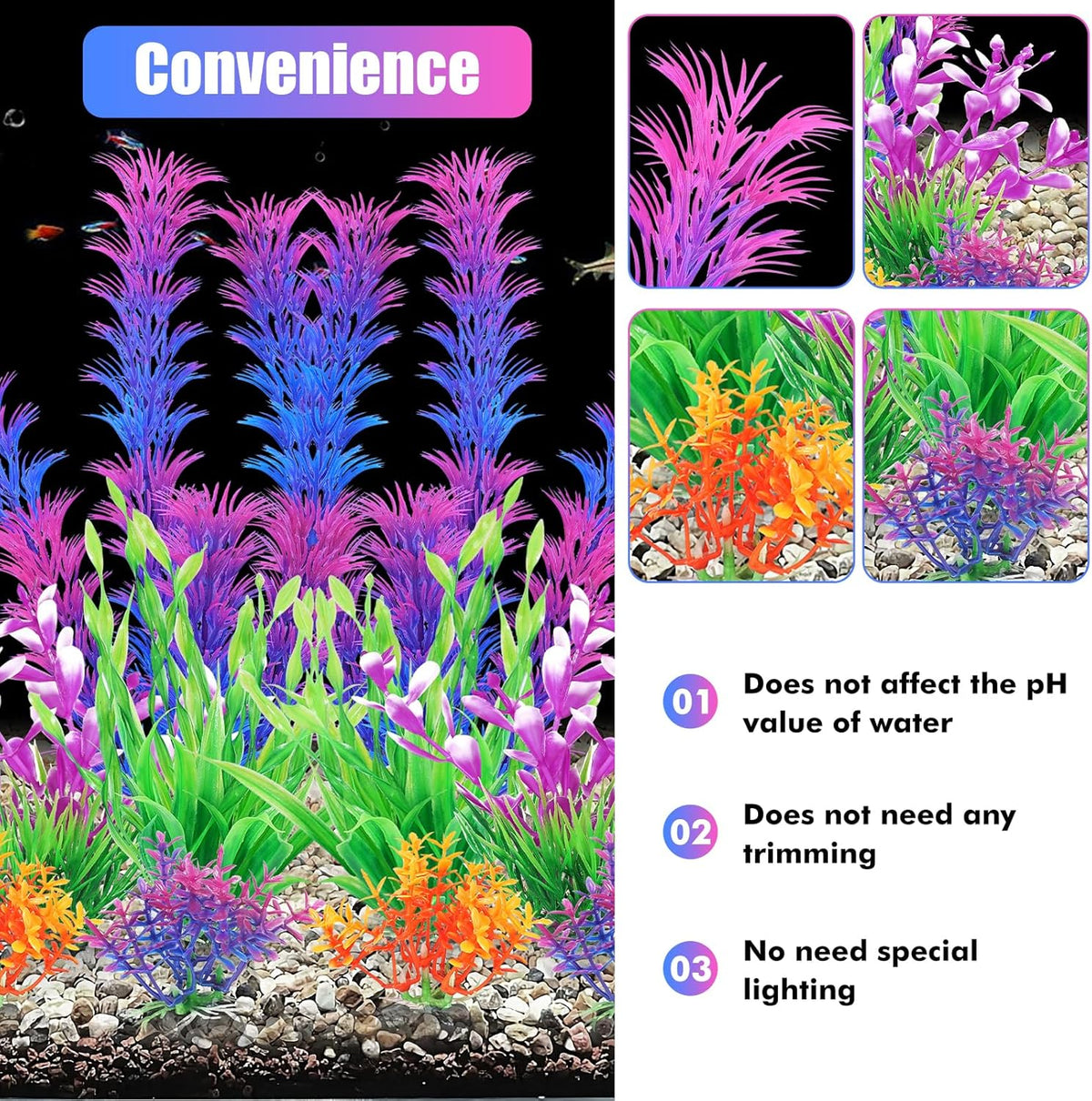Artificial Fish Tank Plants, Plastic Aquarium Decorations, Green Accessories, 10pcs
