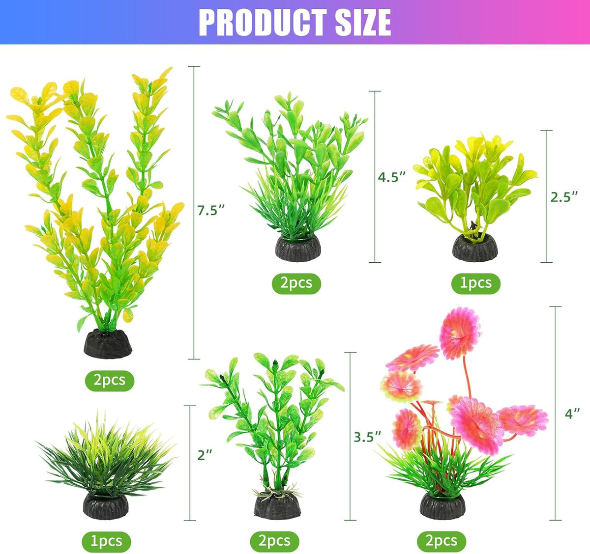 Artificial Fish Tank Plants, Plastic Aquarium Decorations, Green Accessories, 10pcs