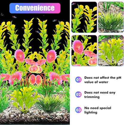 Artificial Fish Tank Plants, Plastic Aquarium Decorations, Green Accessories, 10pcs
