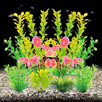 Artificial Fish Tank Plants, Plastic Aquarium Decorations, Green Accessories, 10pcs