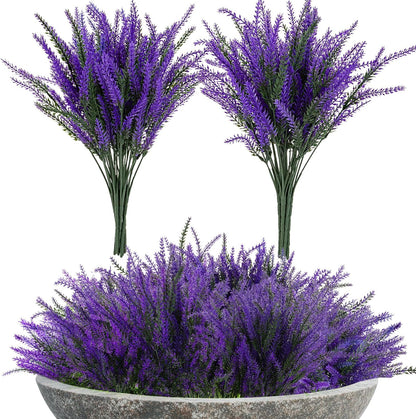 8 PCS Artificial Lavender Flowers - Faux Lavender Plants Outdoor | Purple Flowers Artificial, Fake Plastic Stems for Home, Room, Window, Wedding, Garden, Vase, Table Centerpieces, Indoor Decor