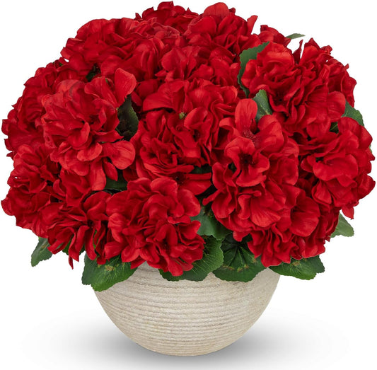 Artificial Geranium Flowers for Outdoor Planters — UV Resistant, 6 Bundles 15.7'' Stems, Realistic Silk Blooms for Front Door Porch Patio, Window Boxes & Home Decor, Red