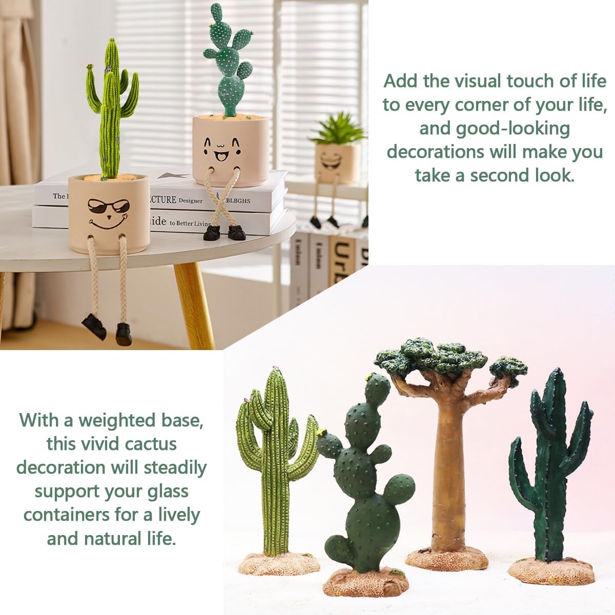 2Pcs Reptile Cactus Plants Terrarium Decoration Faux Reptile Terrarium Cactus Plant Landscape Decoration for Turtle Lizard