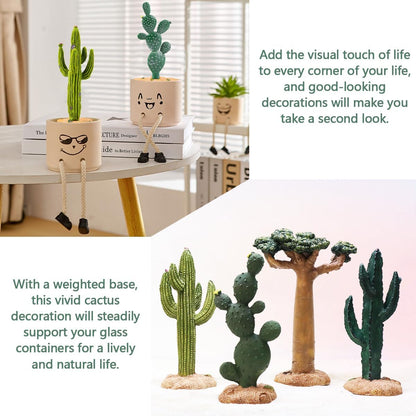 2Pcs Reptile Cactus Plants Terrarium Decoration Faux Reptile Terrarium Cactus Plant Landscape Decoration for Turtle Lizard