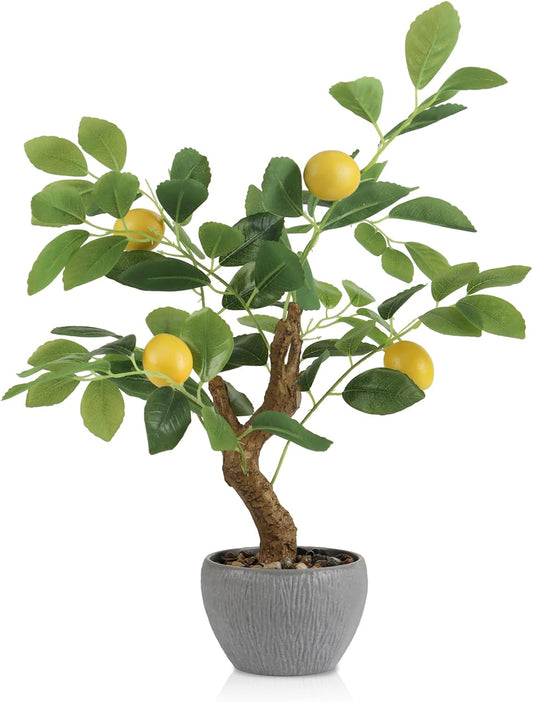 Artificial Fake Lemon Tree Potted Plant with Pot, 17.7" Tall Small Artificial Citrus Tree Plant Desk Decor, Realistic Decorative Potted Faux Plants Indoor Shelf Decor for for Home Office Desk