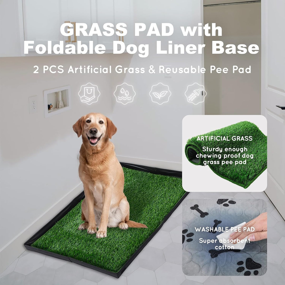 Grass Pee Pads for Dogs Potty with Foldable Dog Litter Box