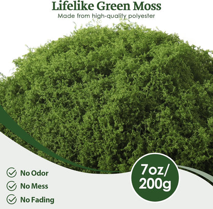 Fake Moss for Potted Plants Indoor, 7oz Artificial Turf Grass for Crafts, Fairy Gardens, Dioramas, Terrariums, Dollhouses, Model, Miniature, Centerpieces, Party Table Decorations(Dark Green)