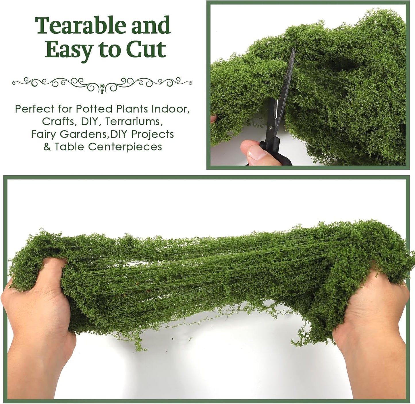 Fake Moss for Potted Plants Indoor, 7oz Artificial Turf Grass for Crafts, Fairy Gardens, Dioramas, Terrariums, Dollhouses, Model, Miniature, Centerpieces, Party Table Decorations(Dark Green)