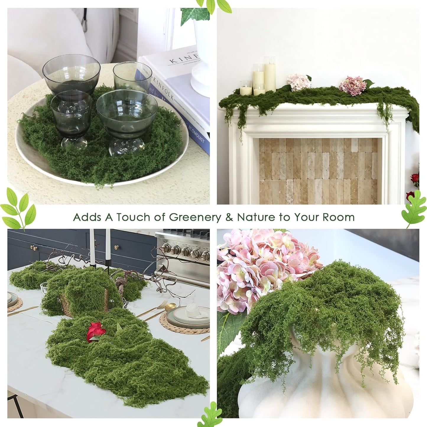 Fake Moss for Potted Plants Indoor, 7oz Artificial Turf Grass for Crafts, Fairy Gardens, Dioramas, Terrariums, Dollhouses, Model, Miniature, Centerpieces, Party Table Decorations(Dark Green)