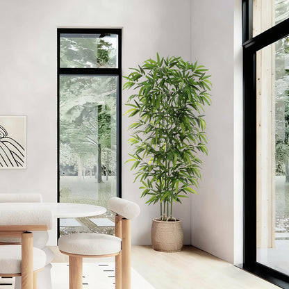 Artificial Bamboo Tree: 6FT Fake Bamboo Plant Faux Tall Nandina Tree with Dense Green Leaves in Woven Planter for Indoor Home Decor Office Living Room Corner Decoration Zen Oriental Minimalism
